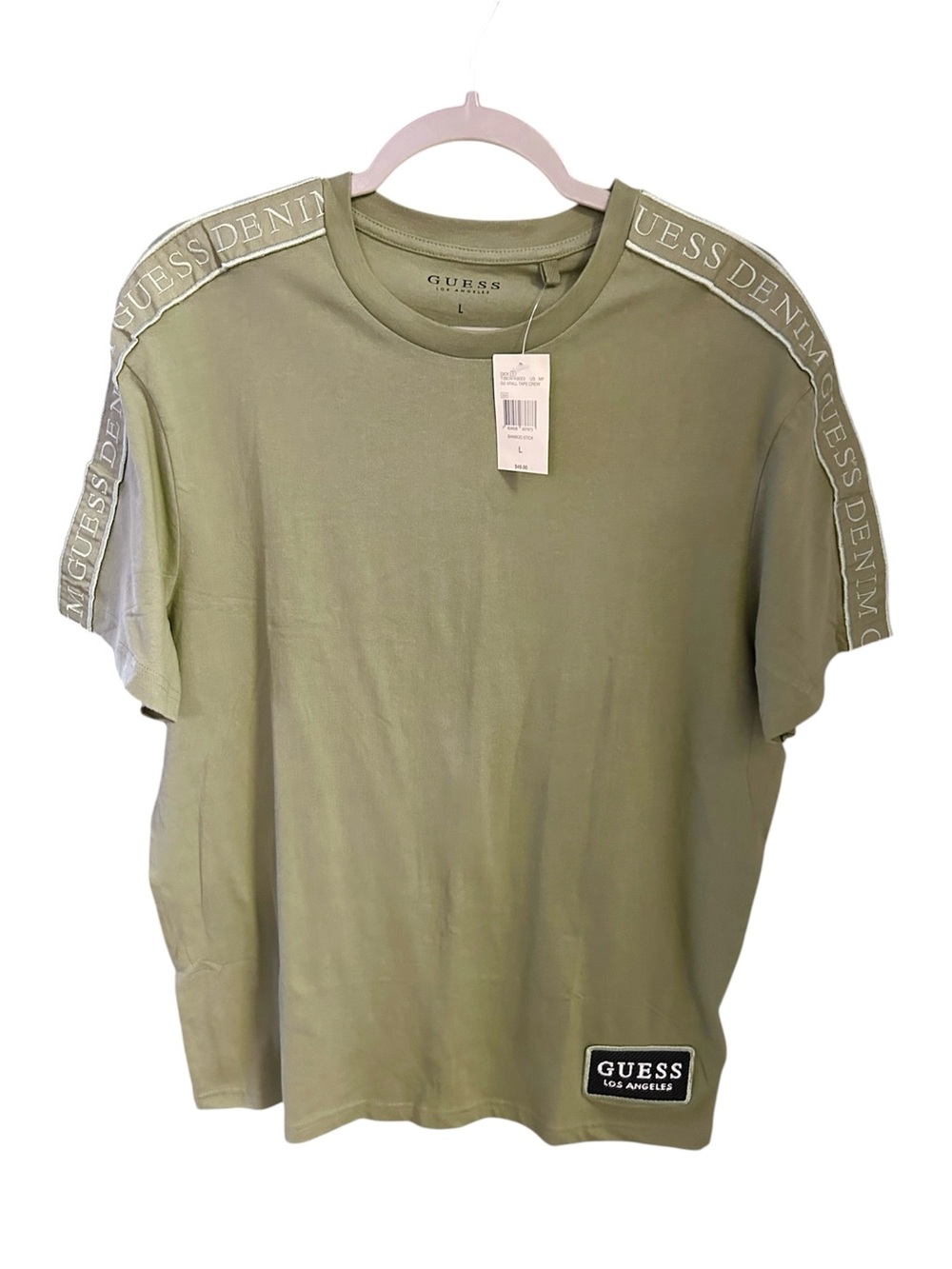 New Guess Denim Los Angeles Logo Tape Crew Neck Short Sleeve Bamboo Tee Size L